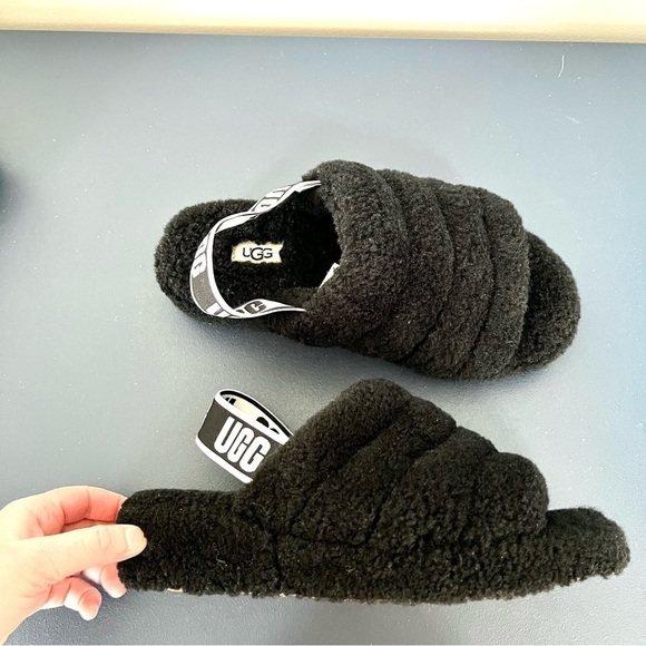Ugg Fluff Yeah Fuzz Black Slide Open Toe Soft Shoe Slides Sandals Size 8 - Picture 6 of 16